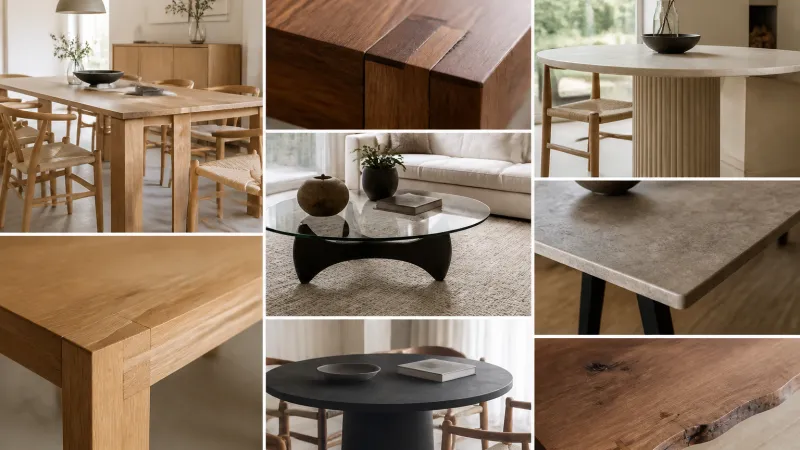 Tischmaterialien erklärt: Holz, Stein, Glas, Keramik und mehr